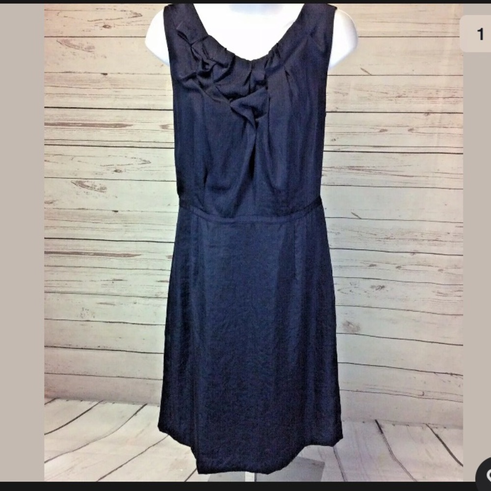 LOFT Navy Blue Silk Ruffle Dress